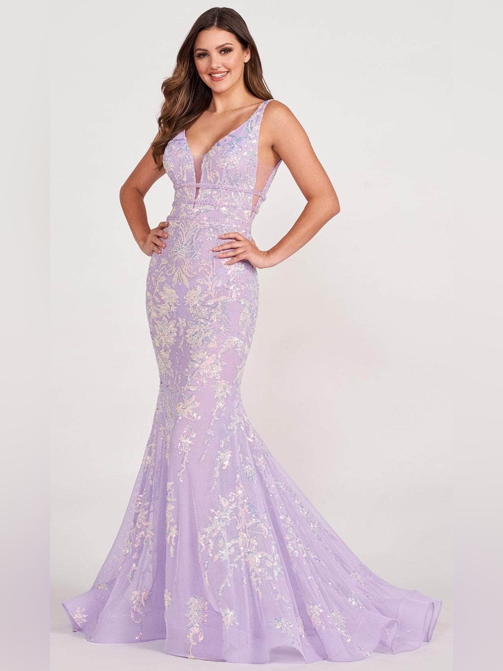 Ellie Wilde EW34041 Sequin Mermaid Prom Dress in Lilac, size 14